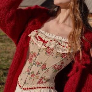 Christmas Cottage LaceMade Floral Lace-Up Corset Top
